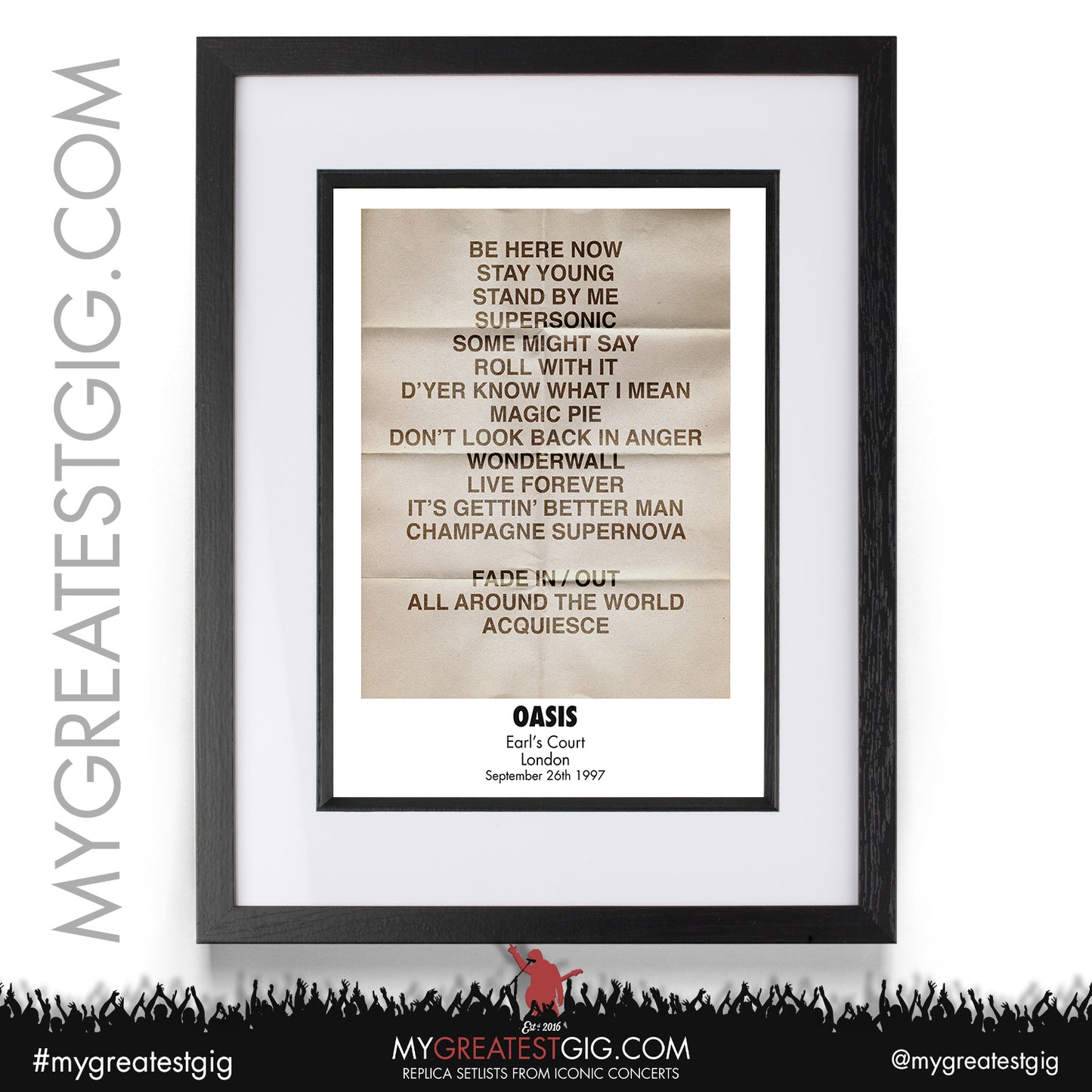 Oasis - Earls Court - Sep 25th / 26th / 27th 1997 Replica Setlist Poster