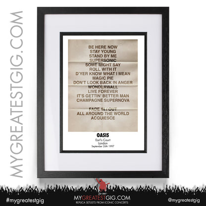 Oasis - Earls Court - Sep 25th / 26th / 27th 1997 Replica Setlist Poster