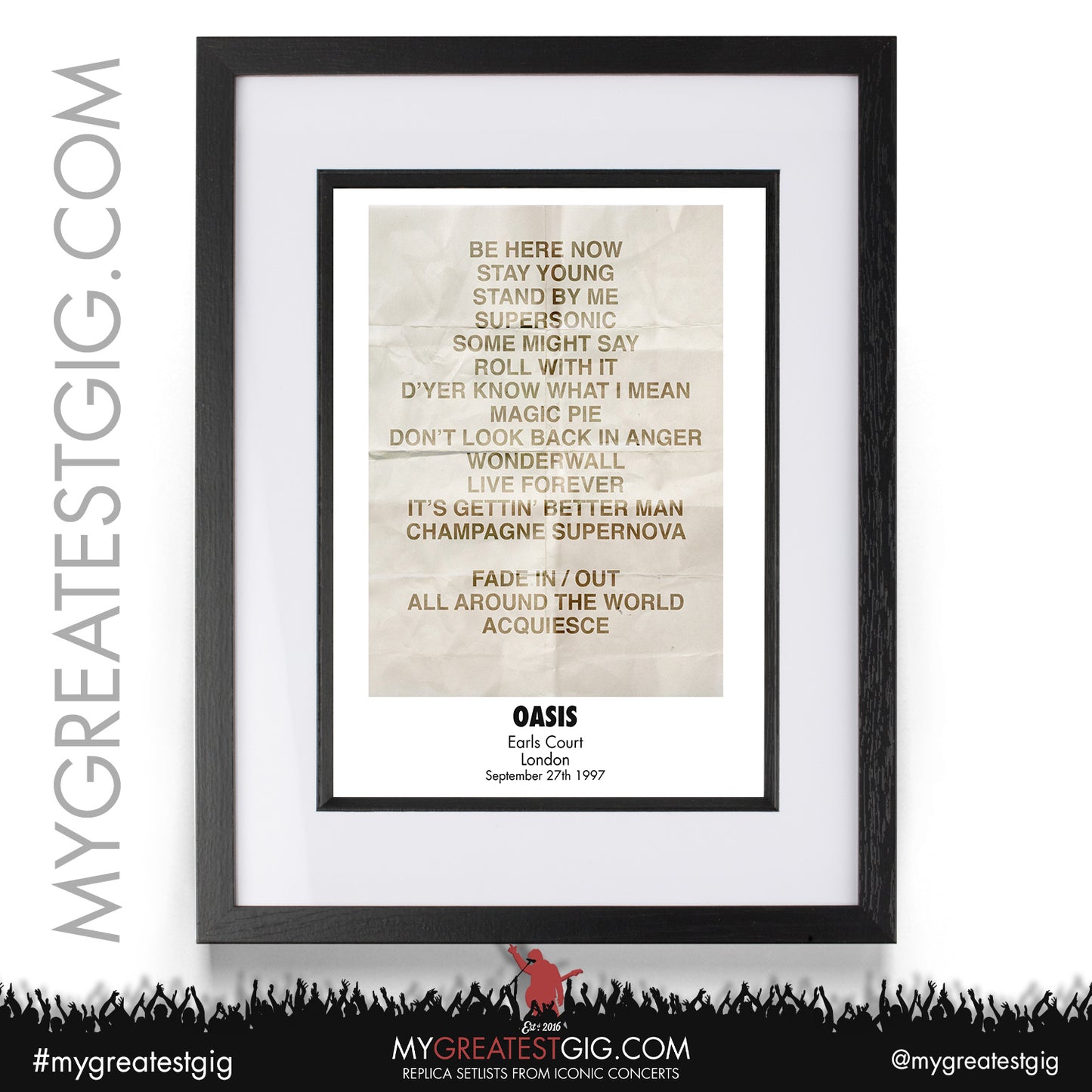 Oasis - Earls Court - Sep 25th / 26th / 27th 1997 Replica Setlist Poster