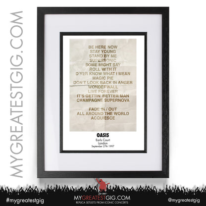 Oasis - Earls Court - Sep 25th / 26th / 27th 1997 Replica Setlist Poster