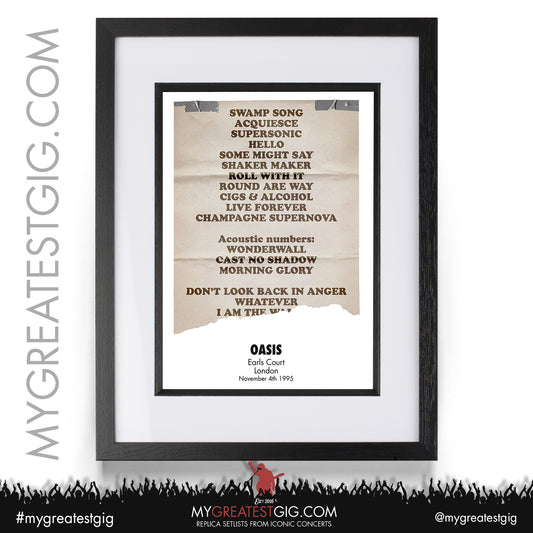 Oasis - Earls Court - November 4th / 5th 1995 Recreated Setlist Poster
