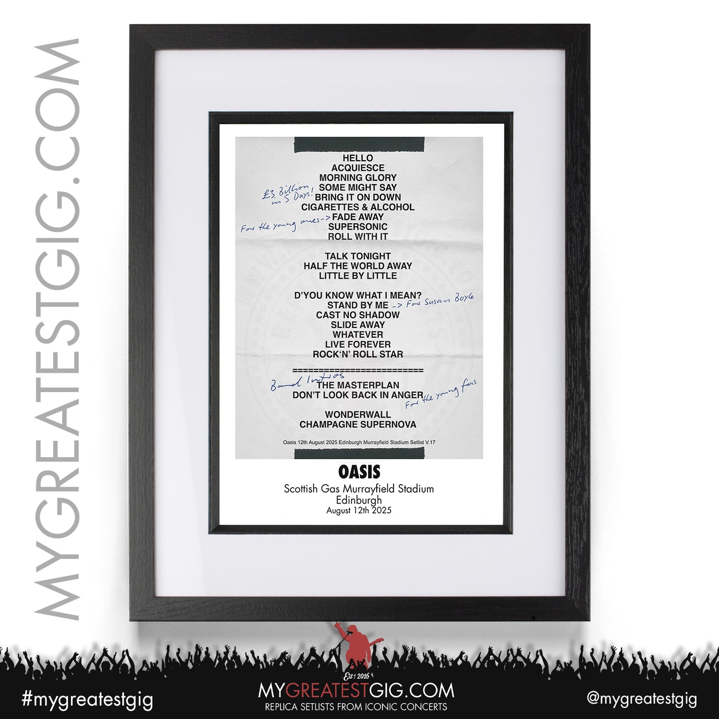 Oasis - Live '25 Tour 2025 - Replica Setlist Posters