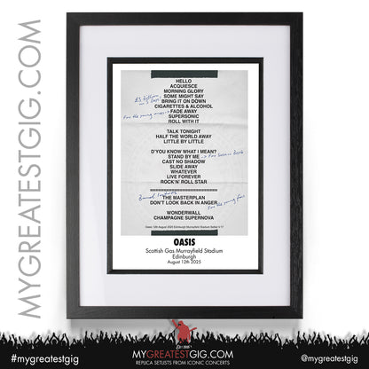 Oasis - Live '25 Tour 2025 - Replica Setlist Posters