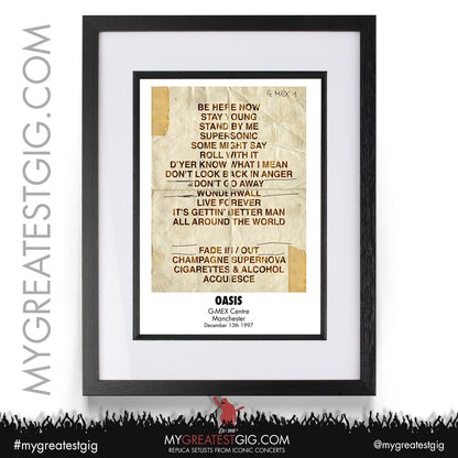 Oasis - Manchester G-Mex - December 13th / 14th 1997 Replica Setlist Posters