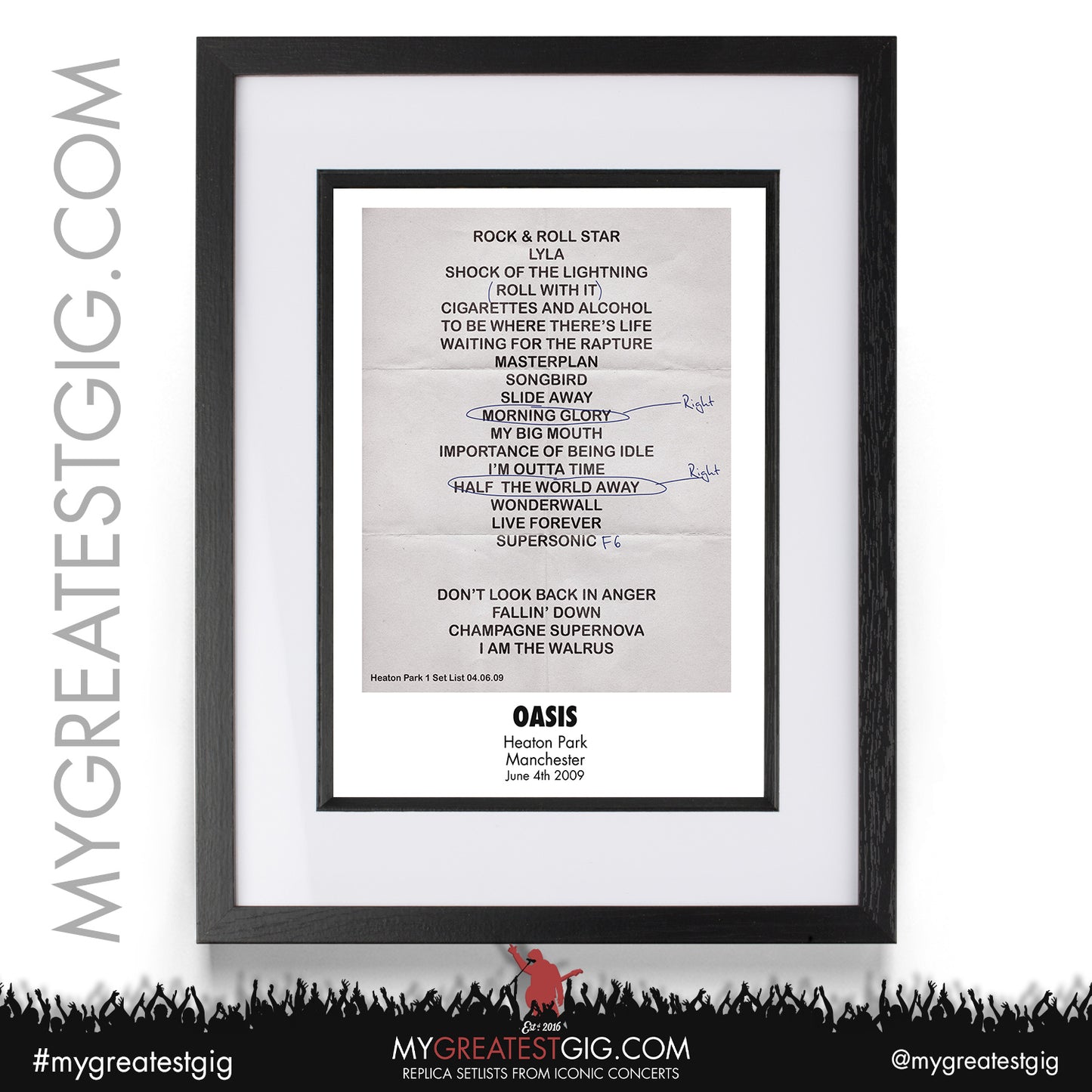 Oasis - Heaton Park - June 4th /  6th 7th  2009 Replica Set List Poster