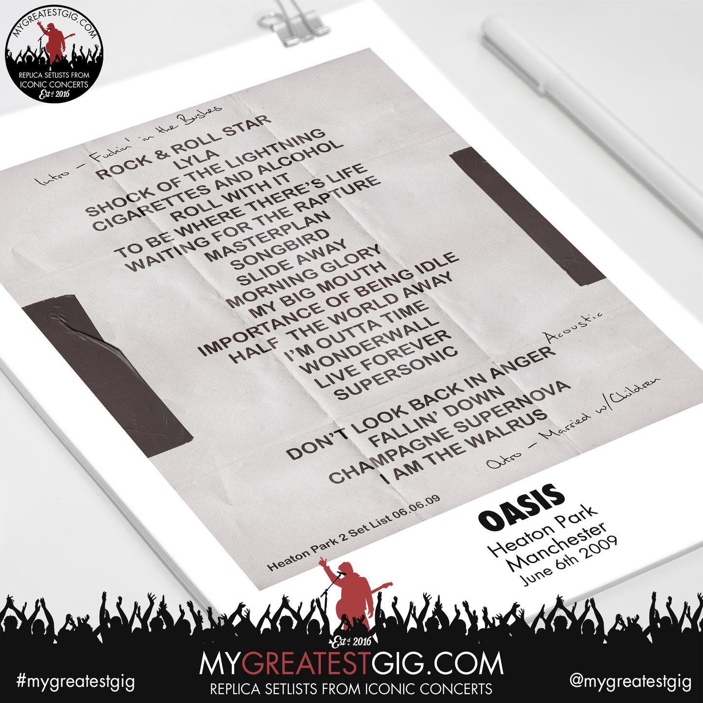Oasis - Heaton Park - June 4th /  6th 7th  2009 Replica Set List Poster