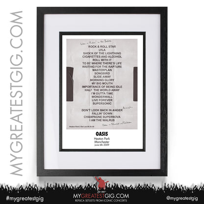 Oasis - Heaton Park - June 4th /  6th 7th  2009 Replica Set List Poster