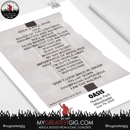 Oasis - Heaton Park - June 4th /  6th 7th  2009 Replica Set List Poster