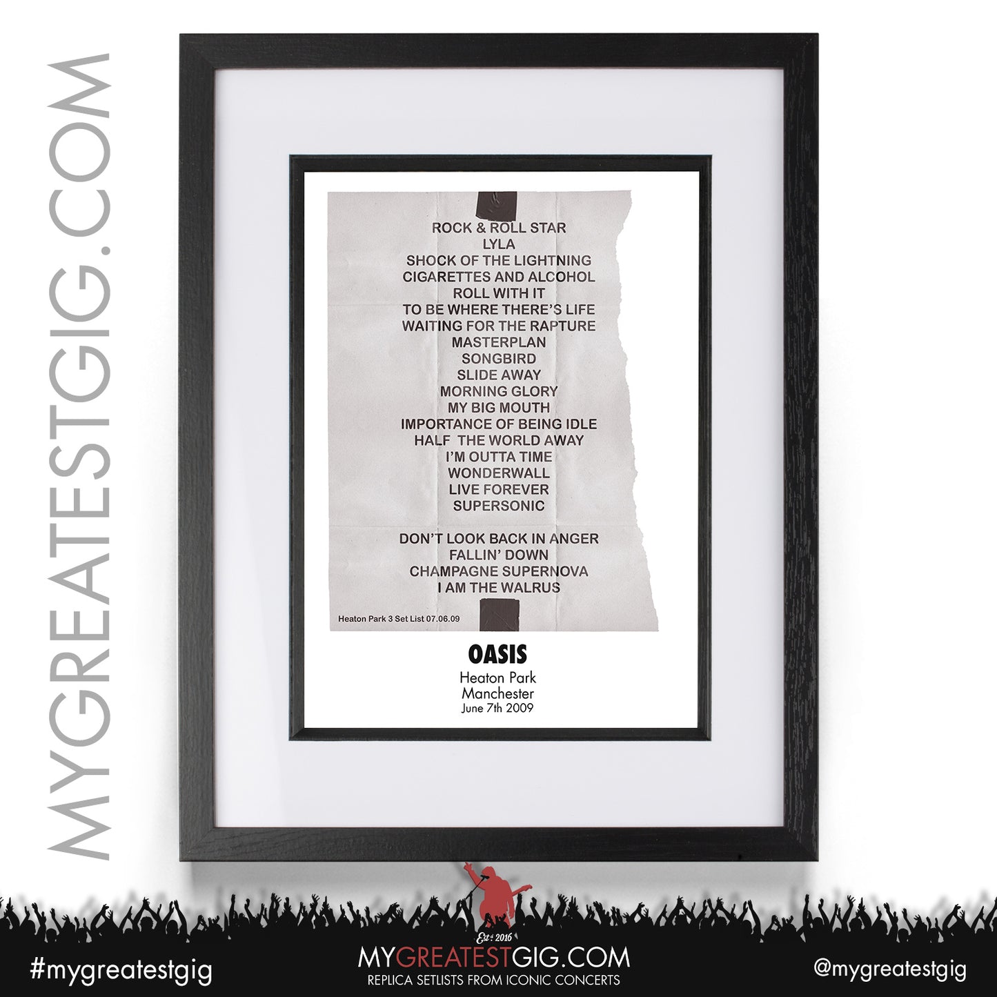 Oasis - Heaton Park - June 4th /  6th 7th  2009 Replica Set List Poster