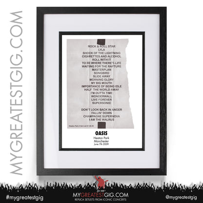 Oasis - Heaton Park - June 4th /  6th 7th  2009 Replica Set List Poster