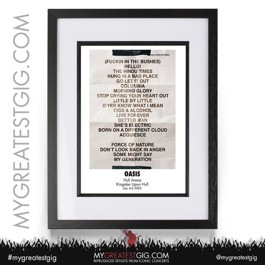 Oasis - Hull - July 3rd 2002 Recreated Setlist Poster