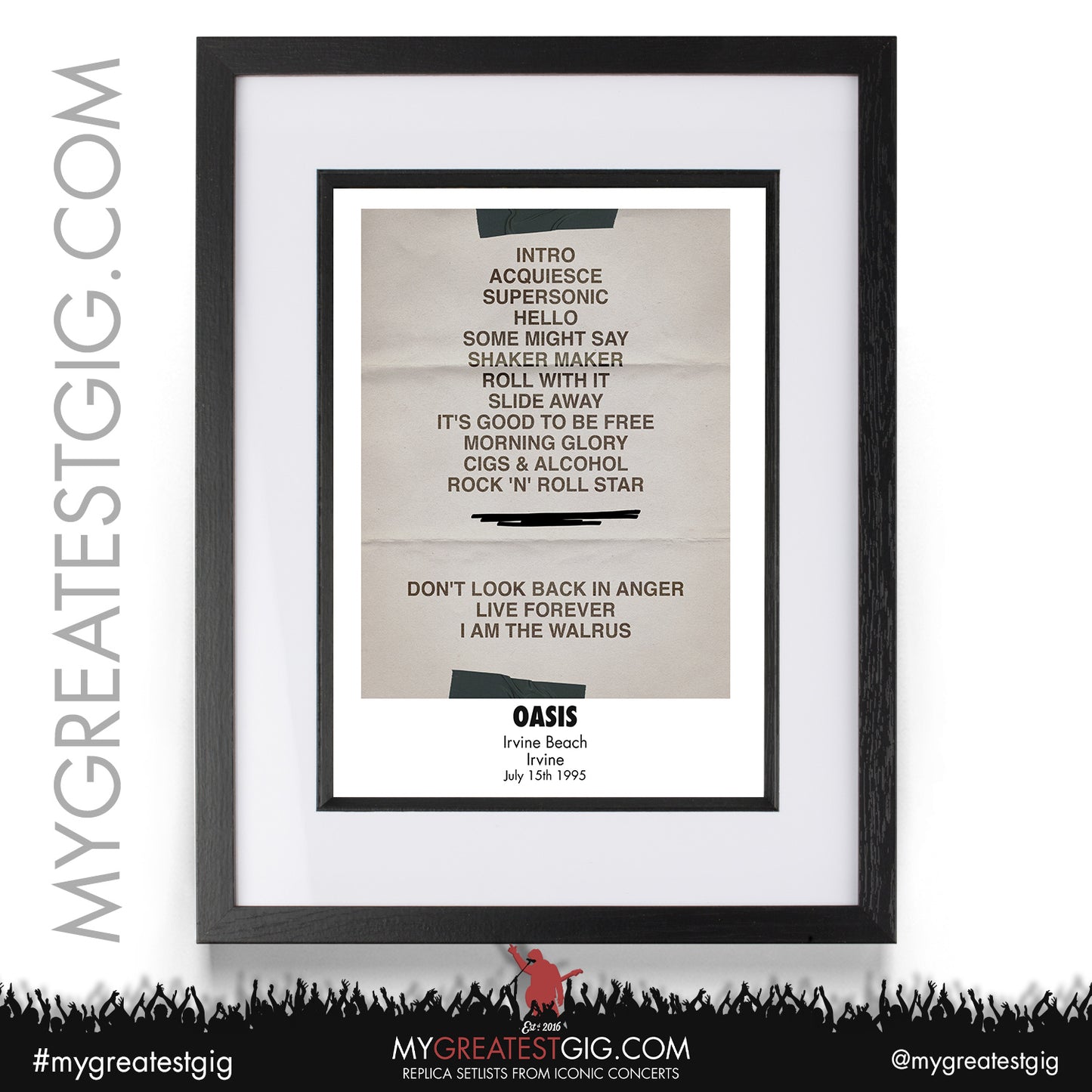 OASIS - Irvine - Jul 15th 1995 Recreated Set List Poster