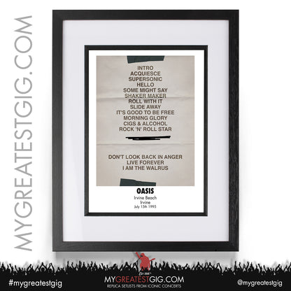 OASIS - Irvine - Jul 15th 1995 Recreated Set List Poster