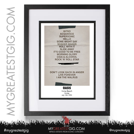 OASIS - Irvine - Jul 15th 1995 Recreated Set List Poster