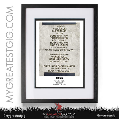 OASIS - Leicester - Nov 17th 1995 Recreated Set List Poster