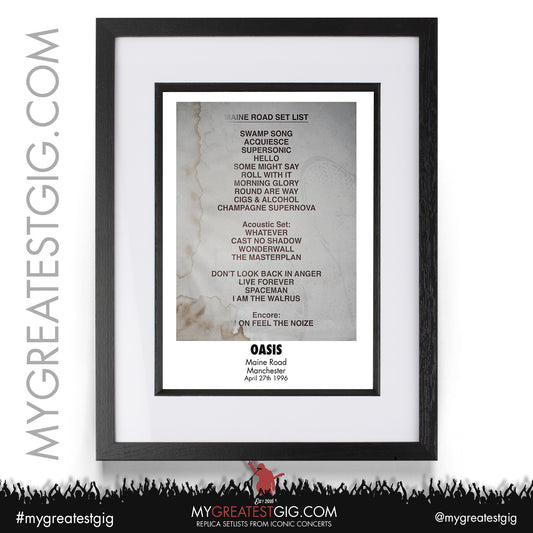 Oasis - Manchester - Maine Road - Apr 27th 1996 Recreated Set List Poster