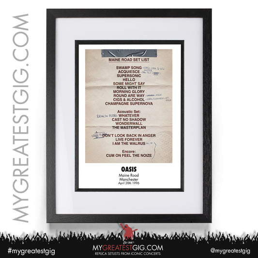 Oasis - Manchester - Maine Road - Apr 28th 1996 Recreated Set List Poster