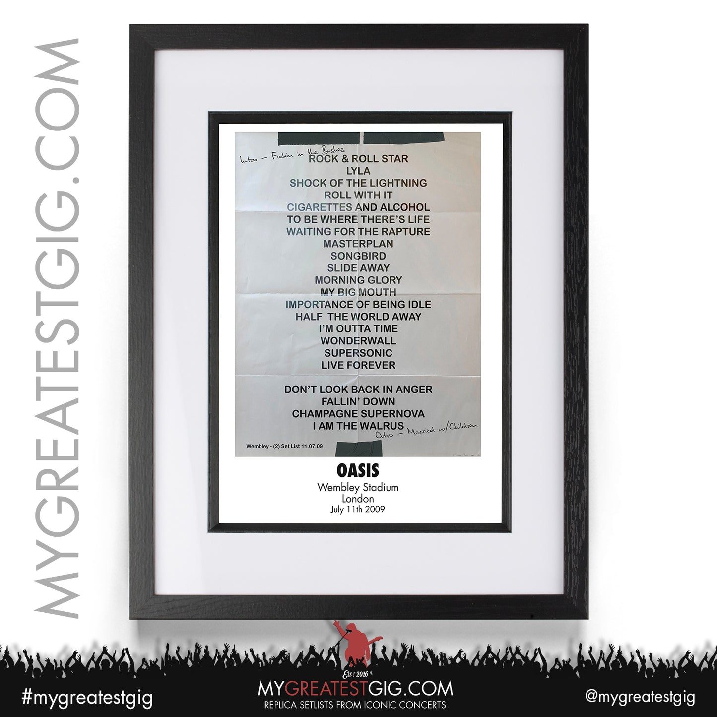 Oasis - Wembley Stadium - July 9th / 11th / 12th 2009 Replica Set List Poster