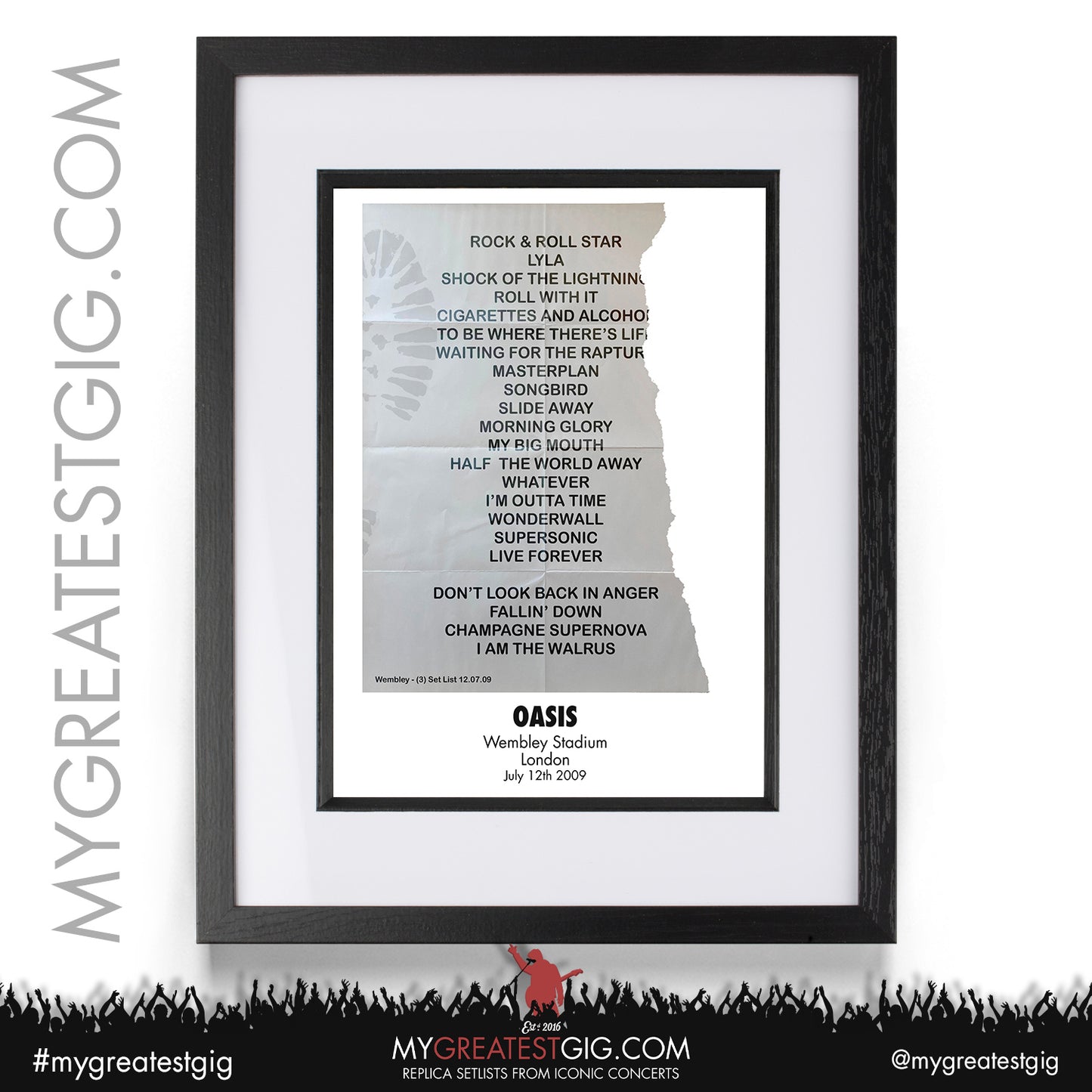 Oasis - Wembley Stadium - July 9th / 11th / 12th 2009 Replica Set List Poster