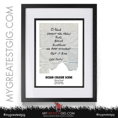 Oasis/Manics/Ocean Colour Scene - Manchester - Maine Road - Apr 27th/28th 1996 Replica Set List Posters