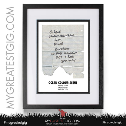 Oasis/Manics/Ocean Colour Scene - Manchester - Maine Road - Apr 27th/28th 1996 Replica Set List Posters