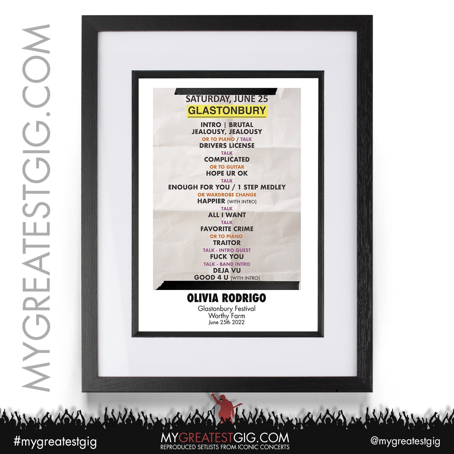 Olivia Rodrigo - Glastonbury Festival - June 25th 2022 Recreated Setlist Poster