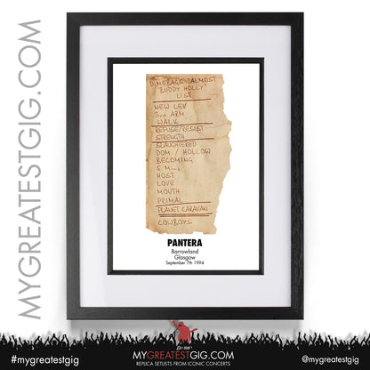 Pantera - Barrowland - September 7th 1994 Replica Setlist Poster