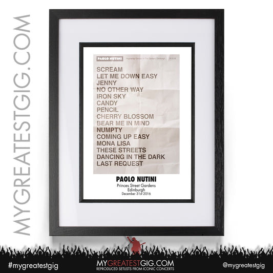 Paolo Nutini - Edinburgh - December 31st 2016 Recreated Setlist Poster