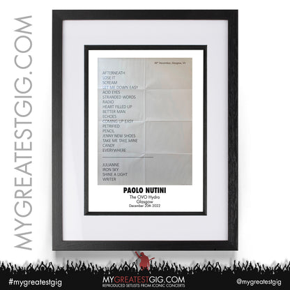 Paolo Nutini - Glasgow - December 20th 2022 Recreated Setlist Poster