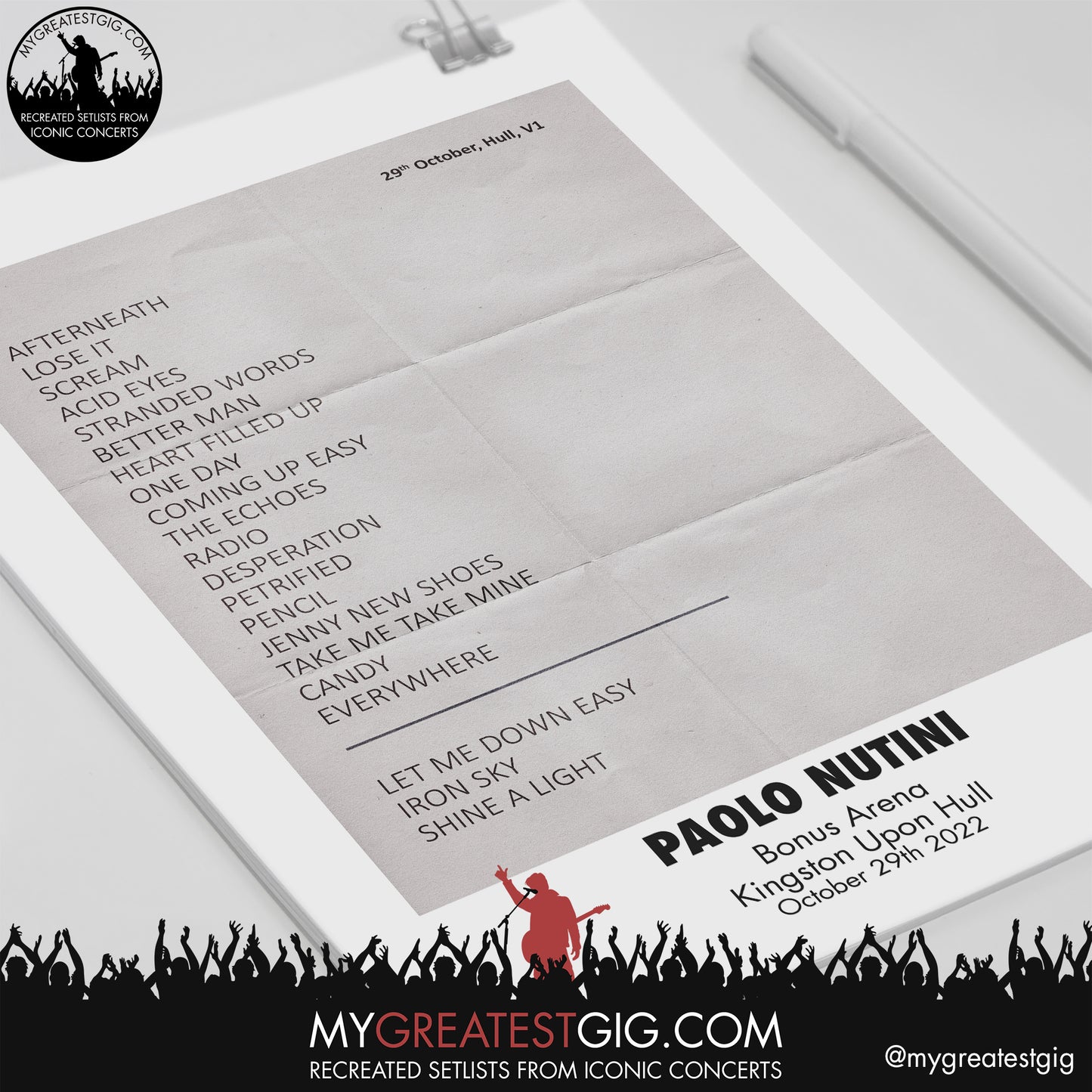 Paolo Nutini - Hull - October 29th 2022 Replica Setlist Poster