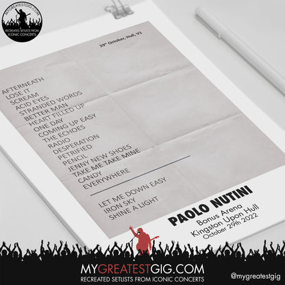 Paolo Nutini - Hull - October 29th 2022 Replica Setlist Poster