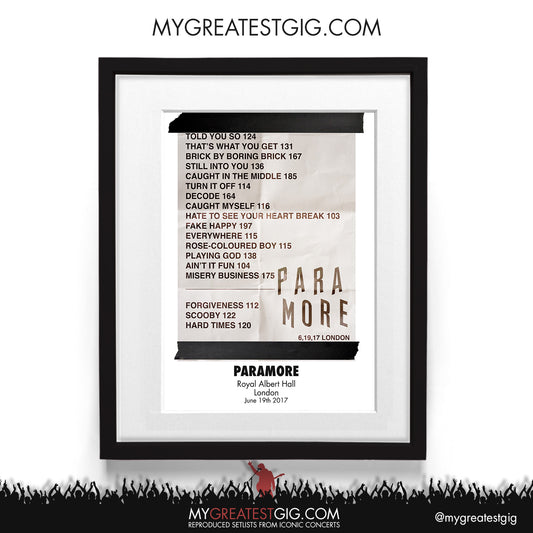 Paramore - Royal Albert Hall - June 19th 2017 Recreated Setlist Poster