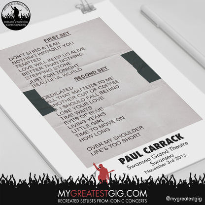 Paul Carrack - Swansea - November 3rd 2013 Recreated Setlist Poster