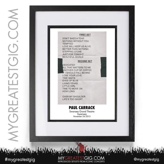 Paul Carrack - Swansea - November 3rd 2013 Recreated Setlist Poster