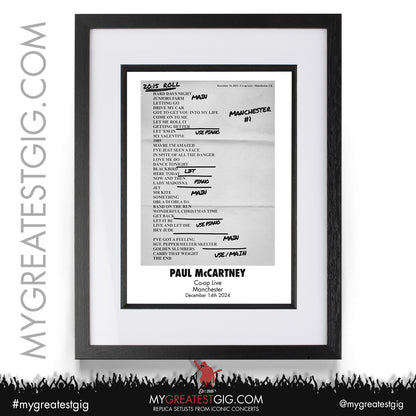 Paul McCartney - Got Back Tour - December 2024 Replica Setlist Posters