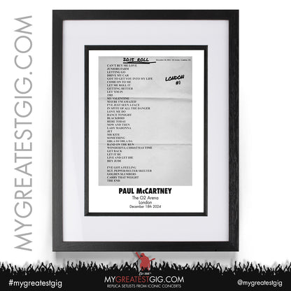 Paul McCartney - Got Back Tour - December 2024 Replica Setlist Posters