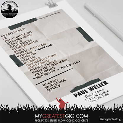 Paul Weller - Dalby Forest - June 27th 2009 Recreated Setlist Poster
