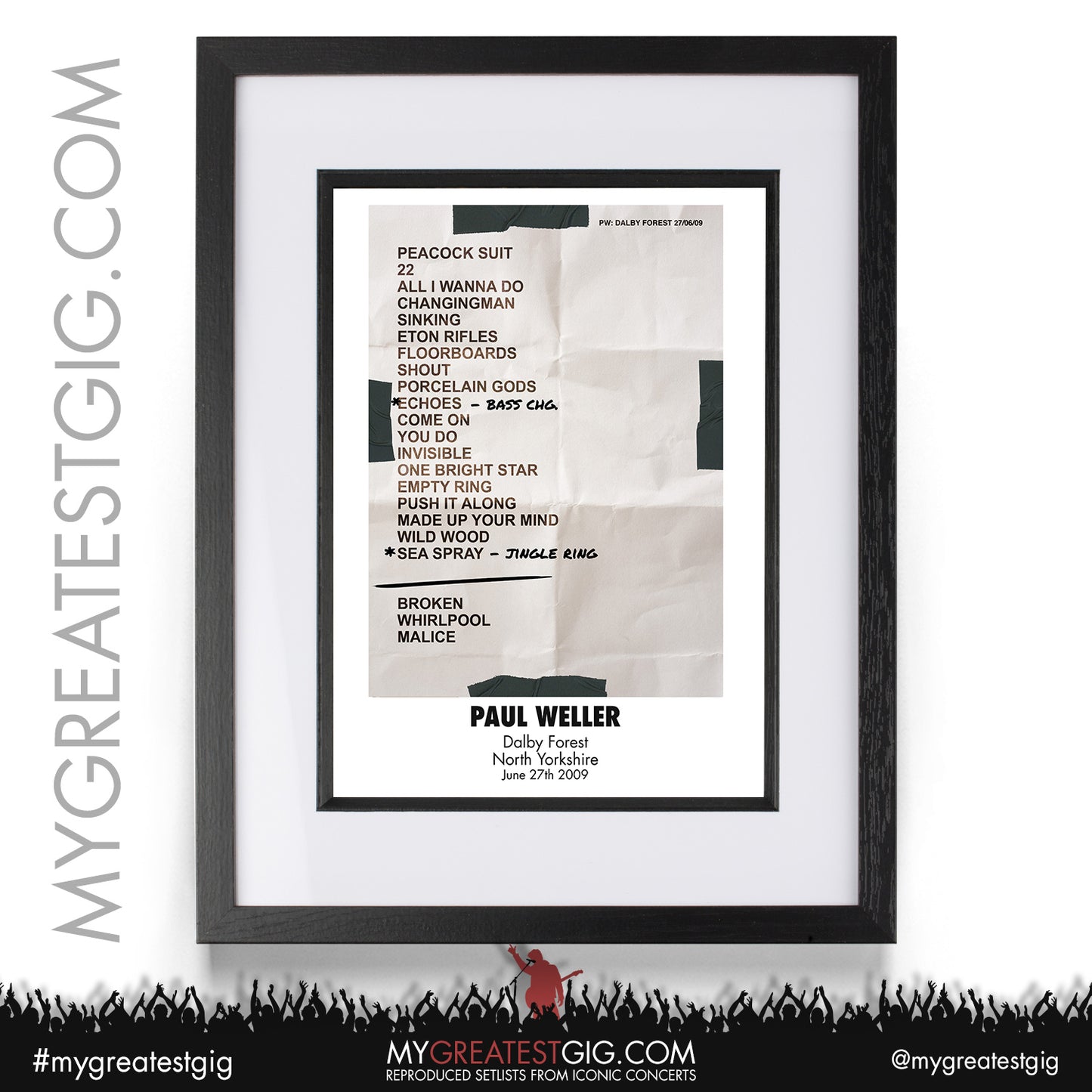 Paul Weller - Dalby Forest - June 27th 2009 Recreated Setlist Poster