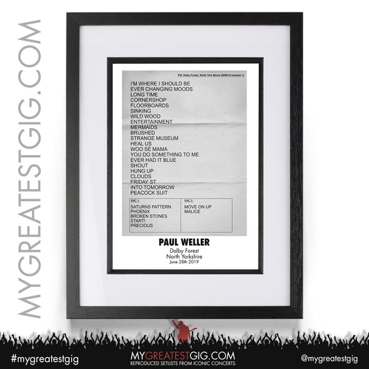 Paul Weller - Dalby Forest - June 28th 2019 Recreated Setlist Poster