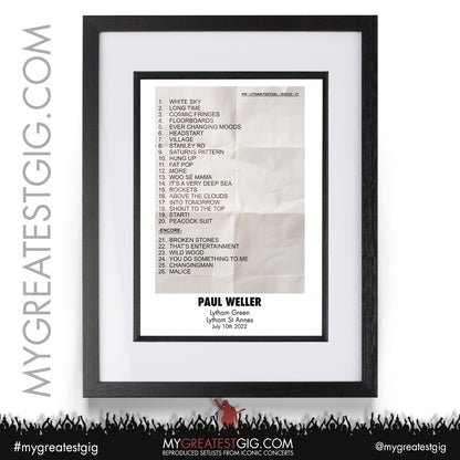 Paul Weller - Lytham St Annes - July 10th 2022 Recreated Setlist Poster