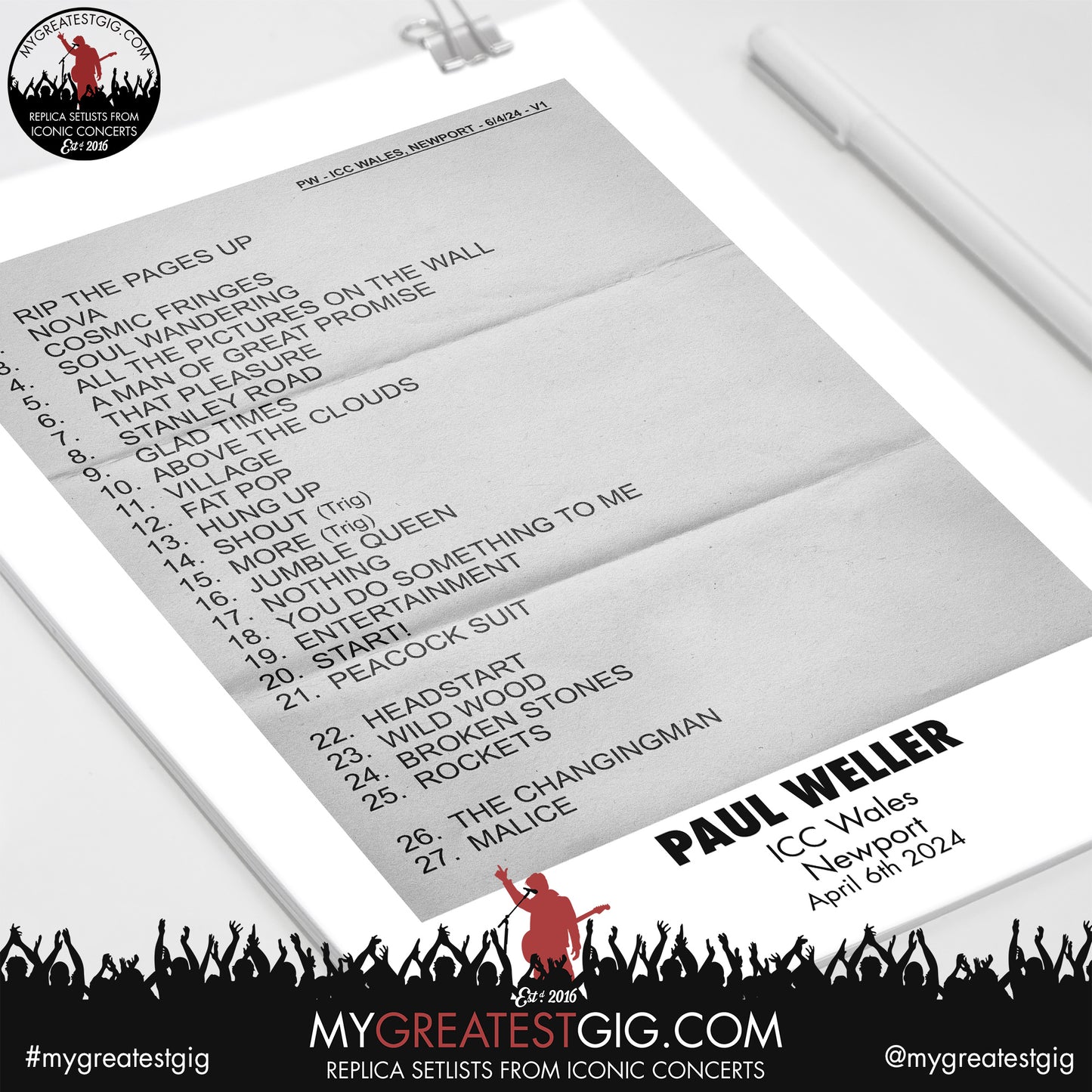 Paul Weller - Newport - April 6th 2024 Replica Setlist Poster