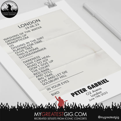 Peter Gabriel - London - June 19th 2023 Recreated Setlist Poster