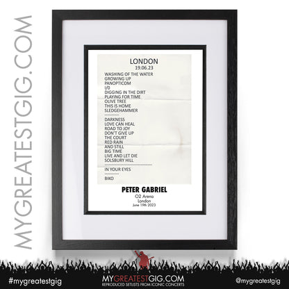 Peter Gabriel - London - June 19th 2023 Recreated Setlist Poster