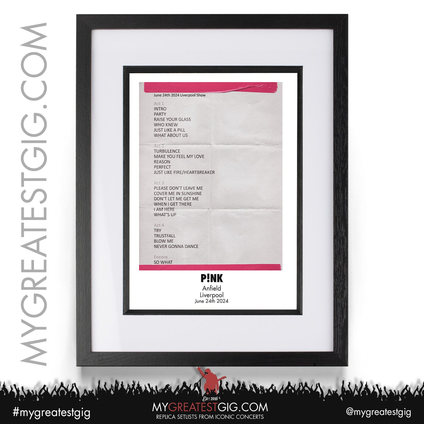 Pink - Liverpool - June 24th 2024 Replica Setlist Poster