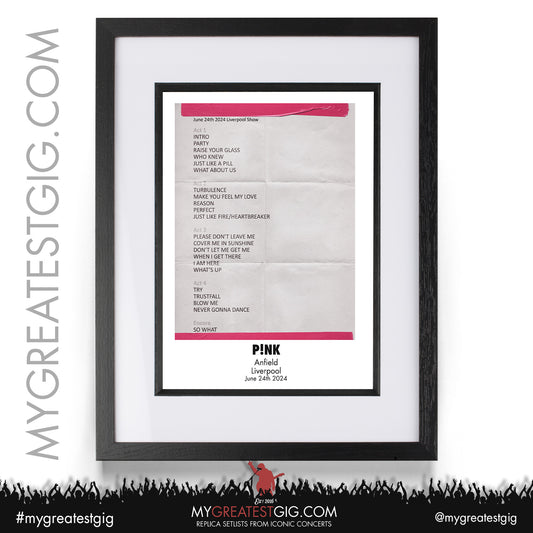 Pink - Liverpool - June 24th 2024 Replica Setlist Poster
