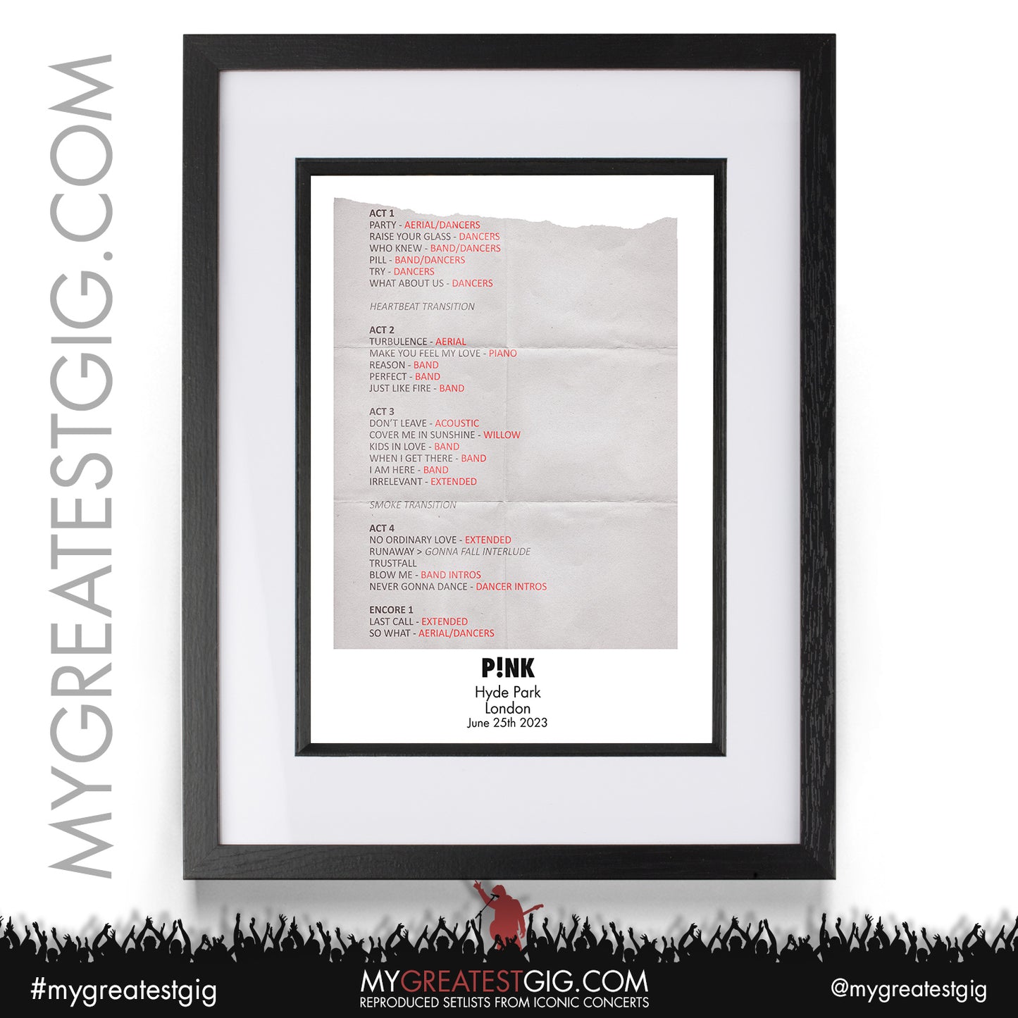 Pink - London - June 25th 2023 Recreated Setlist Poster
