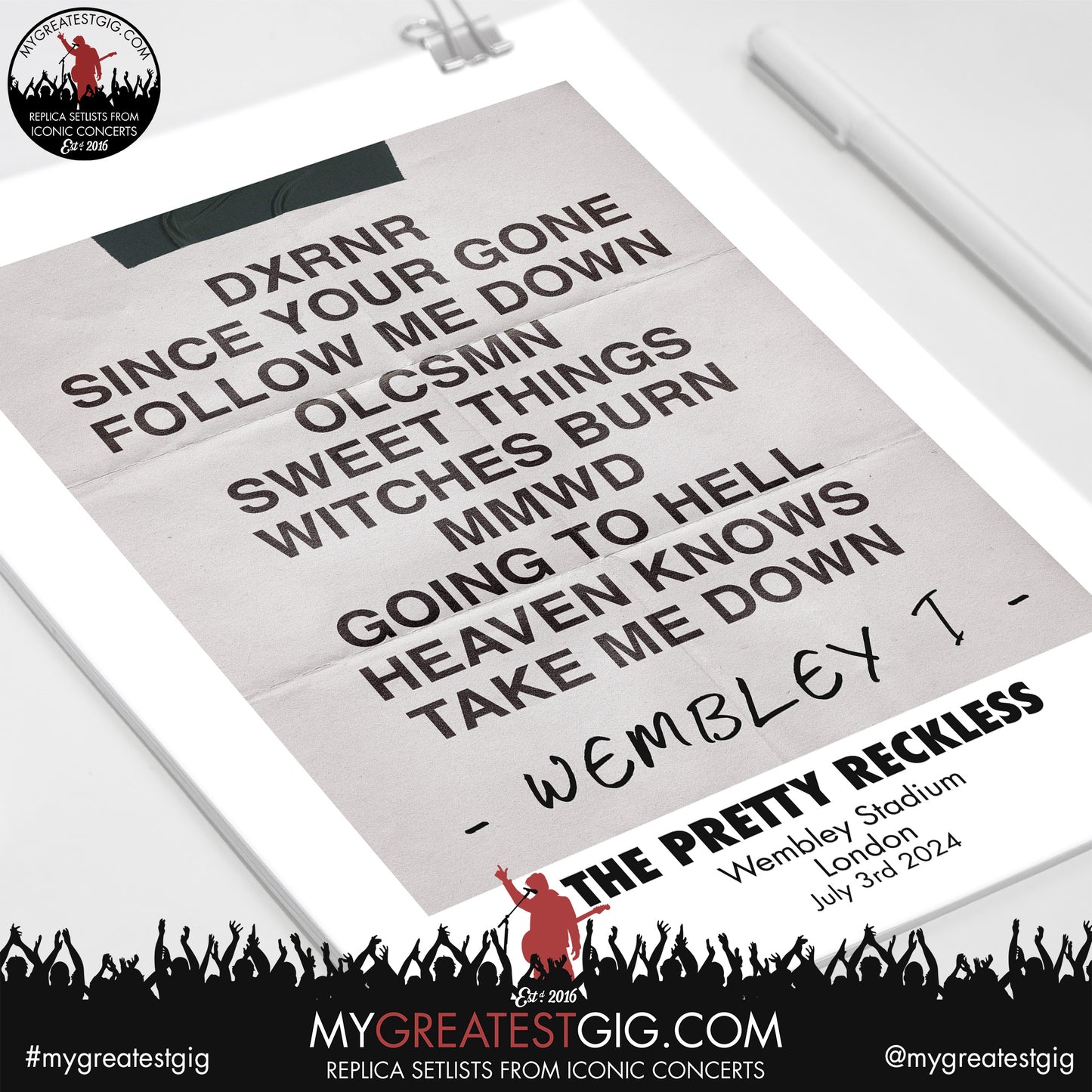 The Pretty Reckless - Wembley Stadium - July 3rd / 7th 2024 Replica Setlist Poster