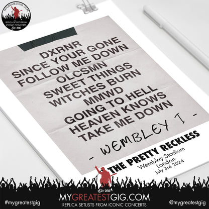 The Pretty Reckless - Wembley Stadium - July 3rd / 7th 2024 Replica Setlist Poster