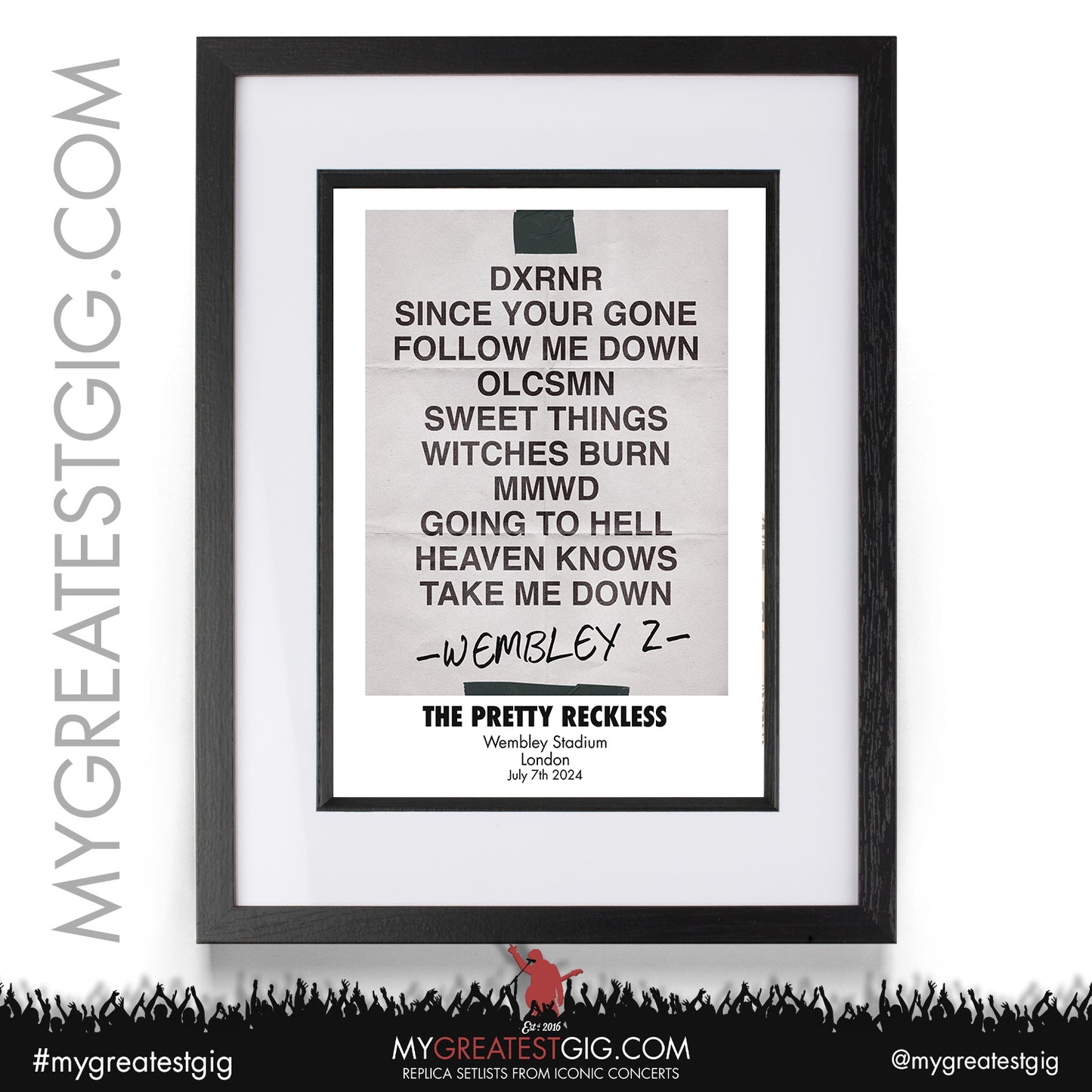 The Pretty Reckless - Wembley Stadium - July 3rd / 7th 2024 Replica Setlist Poster