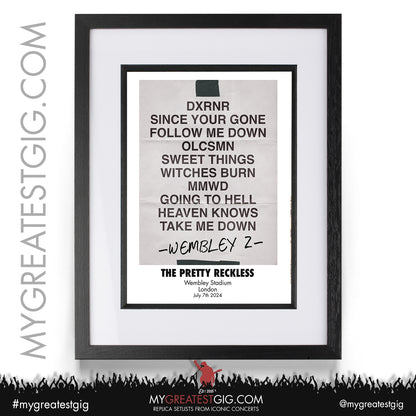 The Pretty Reckless - Wembley Stadium - July 3rd / 7th 2024 Replica Setlist Poster